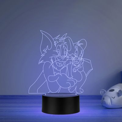 3D Illusion Cartoon Tom & Jerry Led Night Lamp 16 Color Changing Light with Remote Control  Best Gift for Children Girls Boys Kids Room Decoration